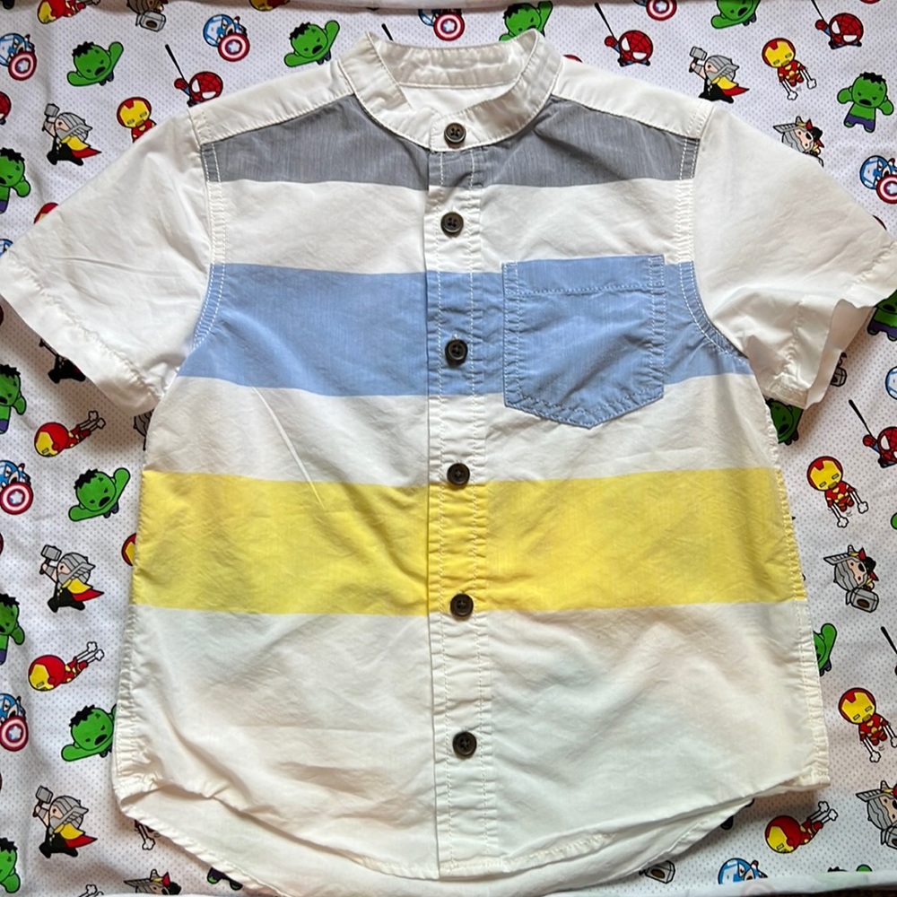 Cat & Jack: collarless, short sleeved button down shirt